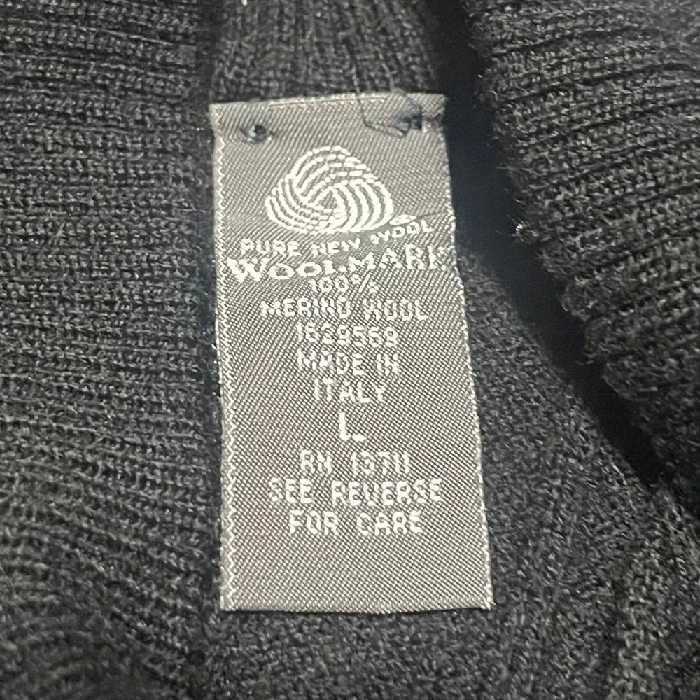 Lord & Taylor Sweater Mens Black‎ Merino Wool Ribbed Mock Neck Large